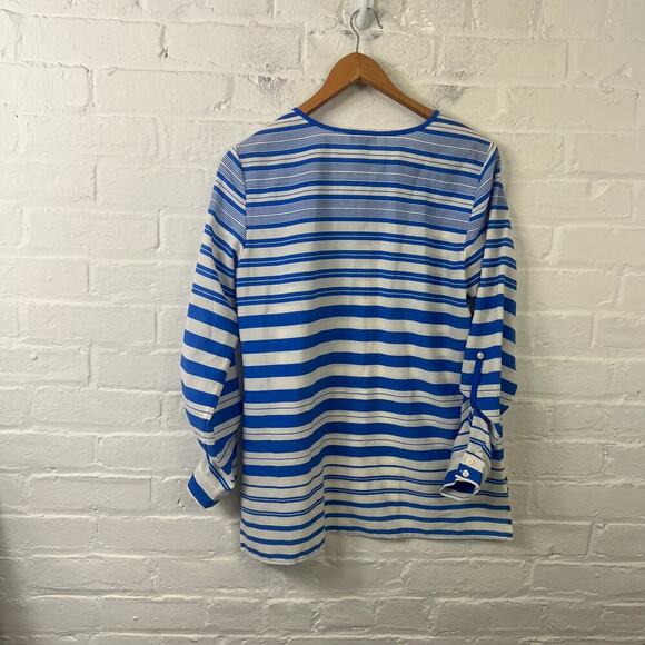 Talbots Women's Striped Tunic Top Long Sleeve Split Neck Blue White Size Small - Picture 2 of 5